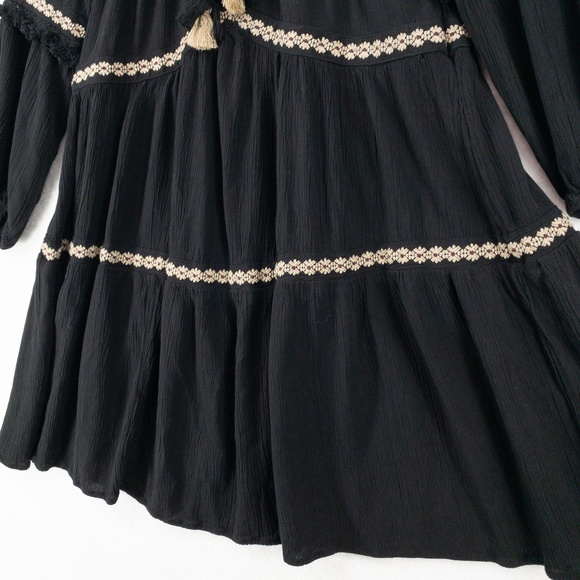 American Eagle Outfitters Dress Womens Small Black Boho Gauzy Fringe Embroidered - Picture 3 of 13